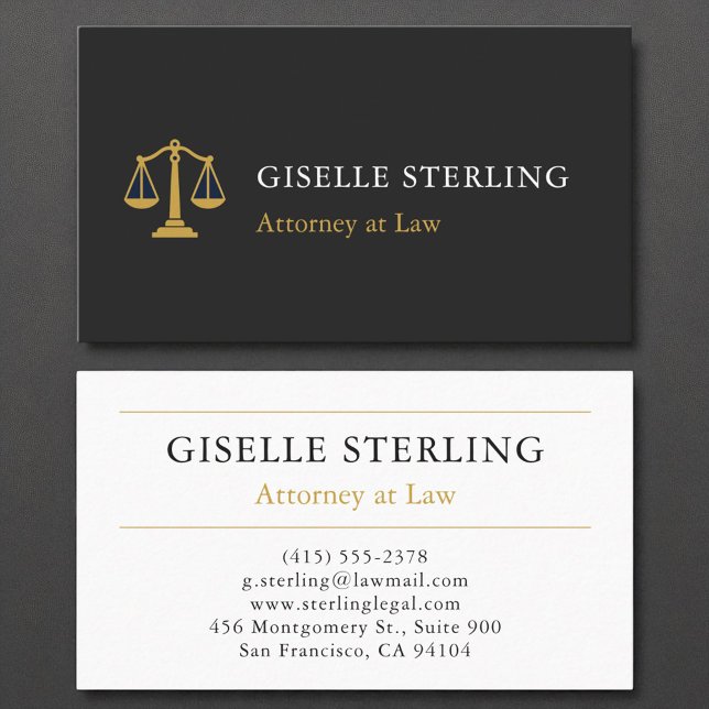 Professional Attorney Law Firm Black Gold Business Card (Creator Uploaded)