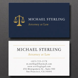 Professional Attorney Law Firm Navy Blue Gold Business Card