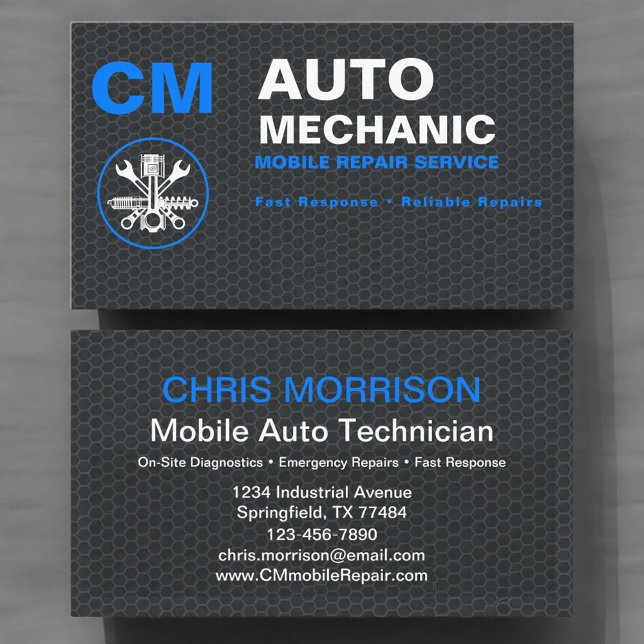 Professional Auto Car Repair Mobile Mechanic Business Card (Creator Uploaded)