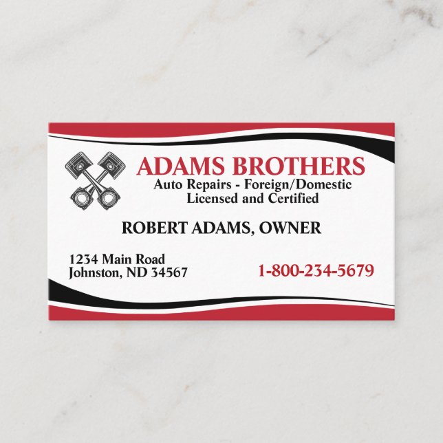 Professional Auto Repair Business Card (Front)