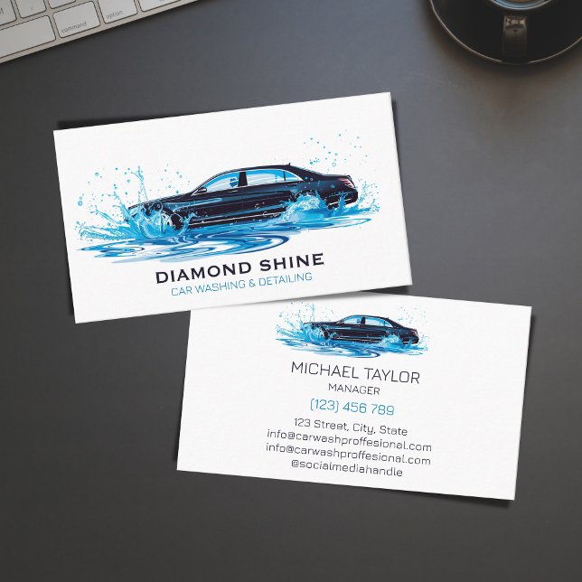 Professional Automotive Car Washing Auto Detailing Business Card (blue luxury car detailing)