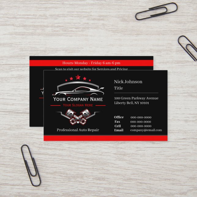 Professional Automotive Repair, Auto Mechanic Business Card (Front/Back In Situ)