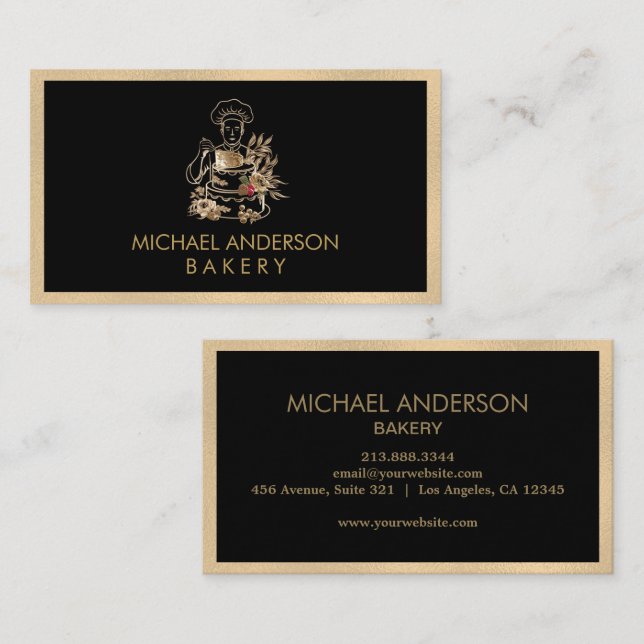 Professional Bakery Pastry Chef Black Gold         Business Card (Front/Back)