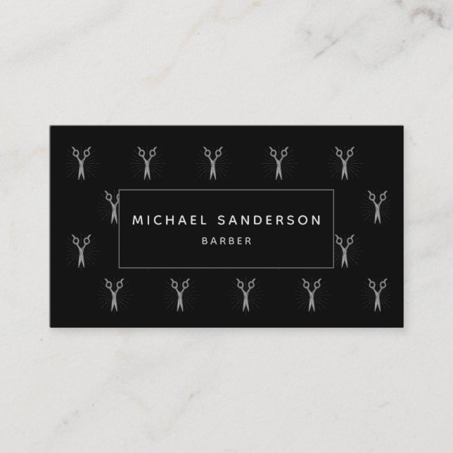 Professional Barber Hairstylist Scissors Black Business Card (Front)