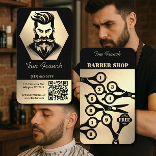Professional Barber Shop black&Gold Loyalty and Business Card