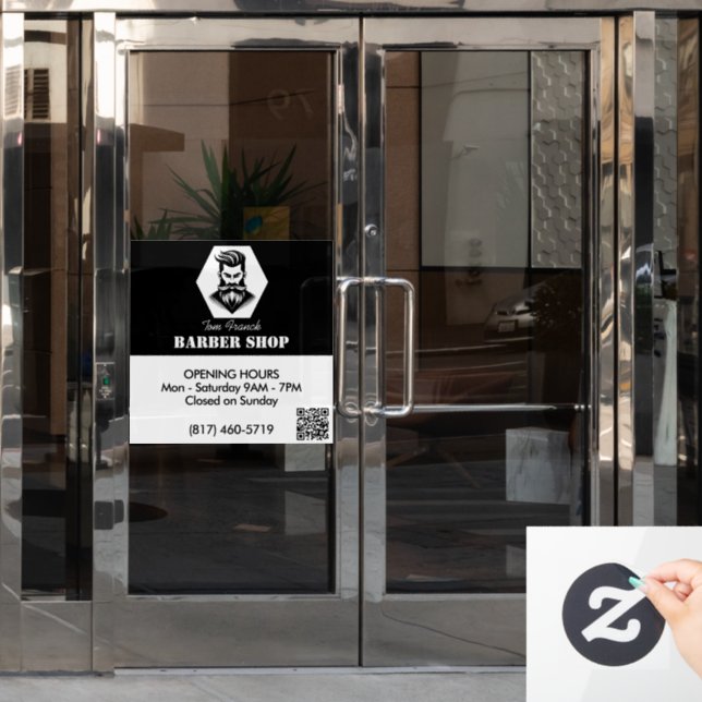 Professional Barber Shop black&white Opening Hours (Office Door)