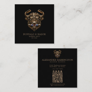 Professional Barber Shop Bronze Buffalo Qr Code Square Business Card