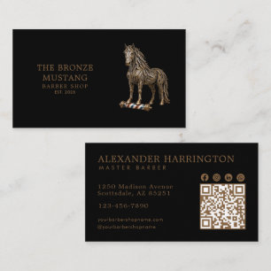 Professional Barber Shop Bronze Mustang Qr Code Business Card