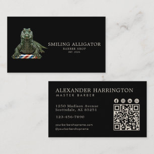 Professional Barber Shop Emerald Alligator Qr Code Business Card