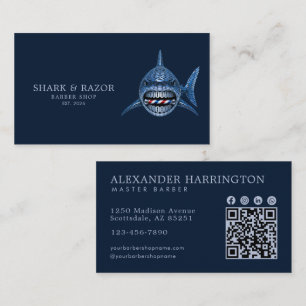 Professional Barber Shop Steel Shark Qr Code Business Card