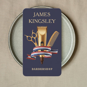 Professional Barbershop Haircut Barber's Navy Business Card