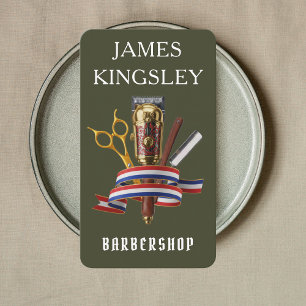 Professional Barbershop luxury Forest Green barber Business Card
