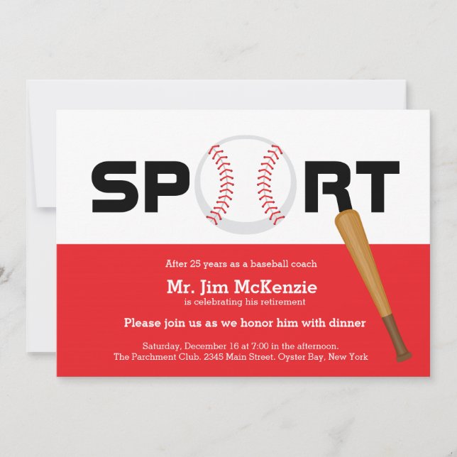 Professional Baseball retirement coach player Invitation (Front)