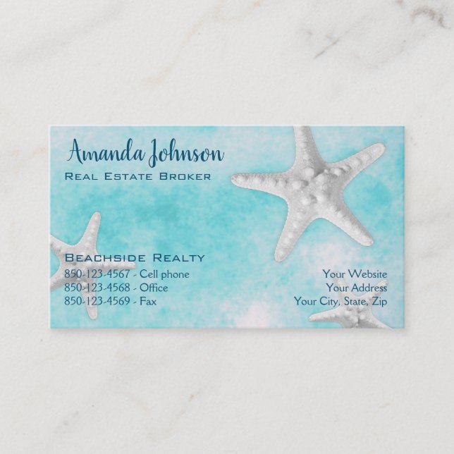 Professional Beach Real Estate Starfish Your Logo Business Card (Front)