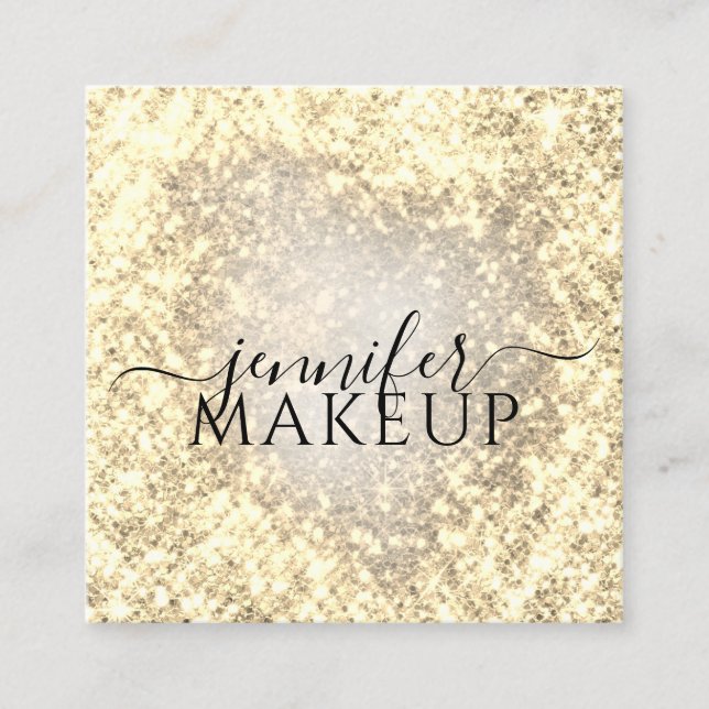 Professional Beauty Makeup Beauty Glitter Golden Square Business Card (Front)