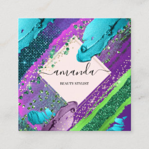 Professional  Beauty Makeup Logo Abstract Blush Square Business Card