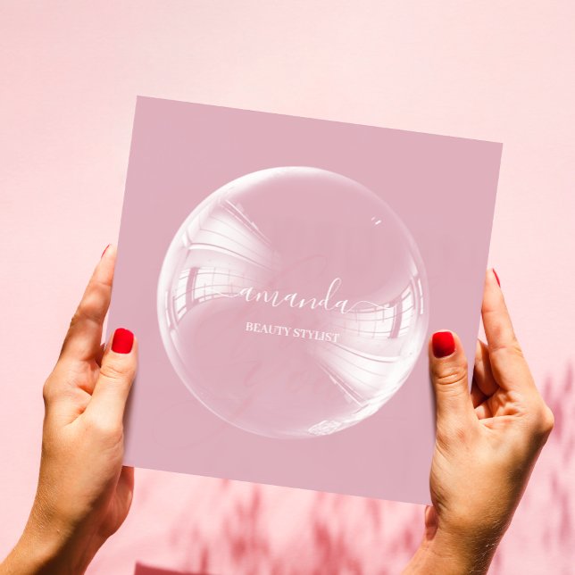 Professional Beauty Makeup Logo Rose Bubble Square Business Card (Creator Uploaded)