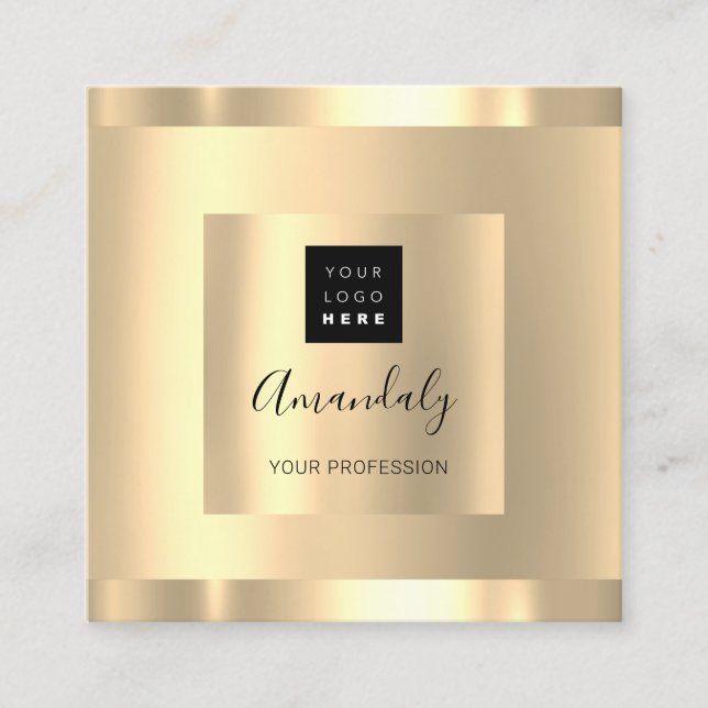 Professional Beauty Studio Hair Salon Gold Logo Square Business Card (Front)