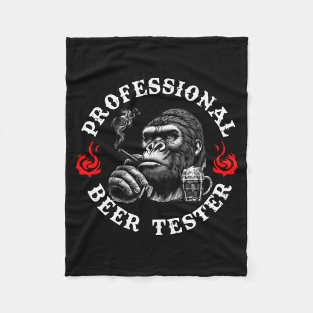 Professional Beer Tester Funny Drinking Monkey Quo Fleece Blanket (Front)