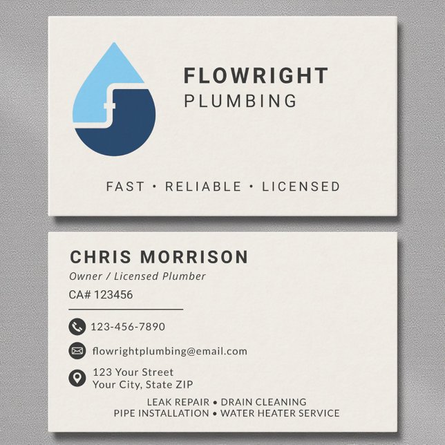 Professional Beige Plumbing Service Business Card (Creator Uploaded)
