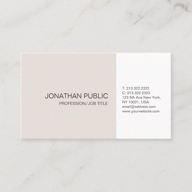 Professional Beige White Elegant Artistic Plain Business Card (Front)