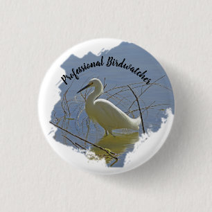 Professional Birdwatcher White Egret Photo Birder 3 Cm Round Badge