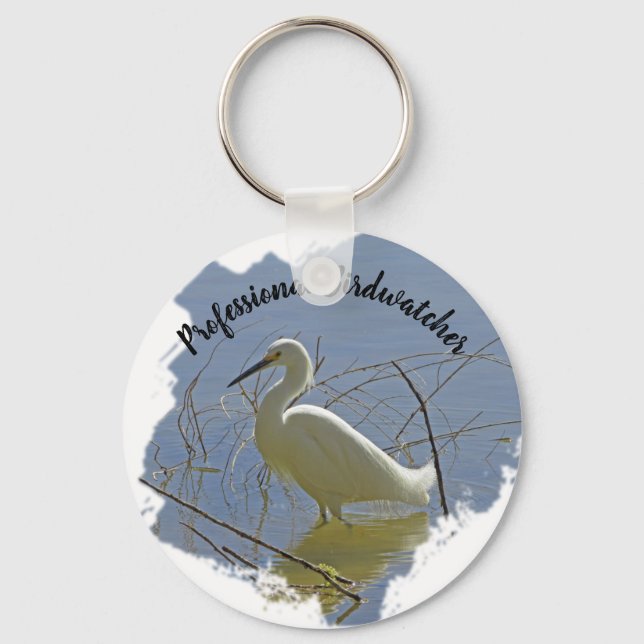 Professional Birdwatcher White Egret Photo Birder Key Ring (Front)
