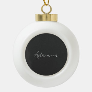Professional black add your name handwriting retro ceramic ball christmas ornament