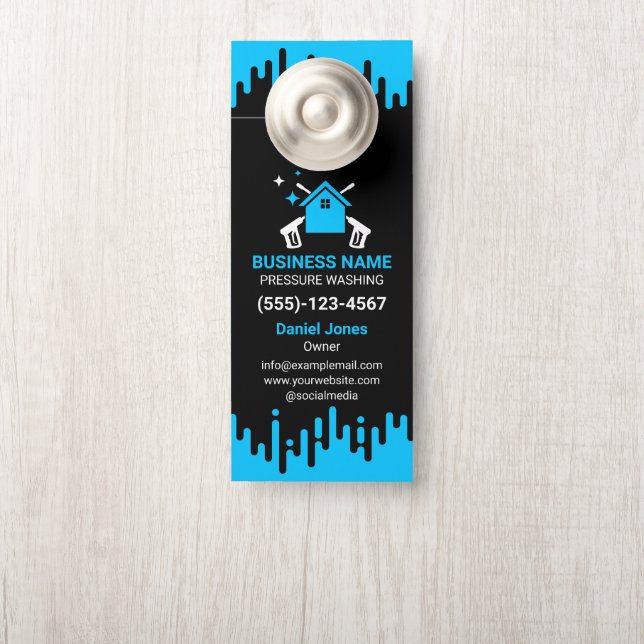 Professional Black and Blue Pressure Washing Door Hanger (On Knob)