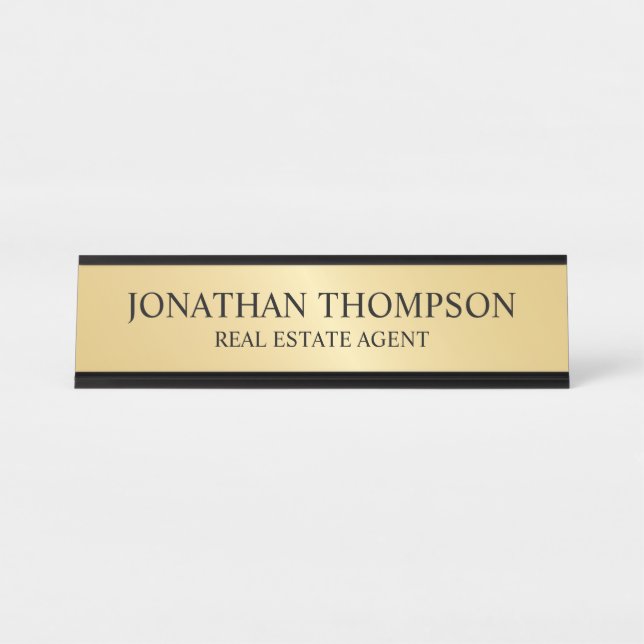 Professional Black and Gold Desk Name Plate (Front)