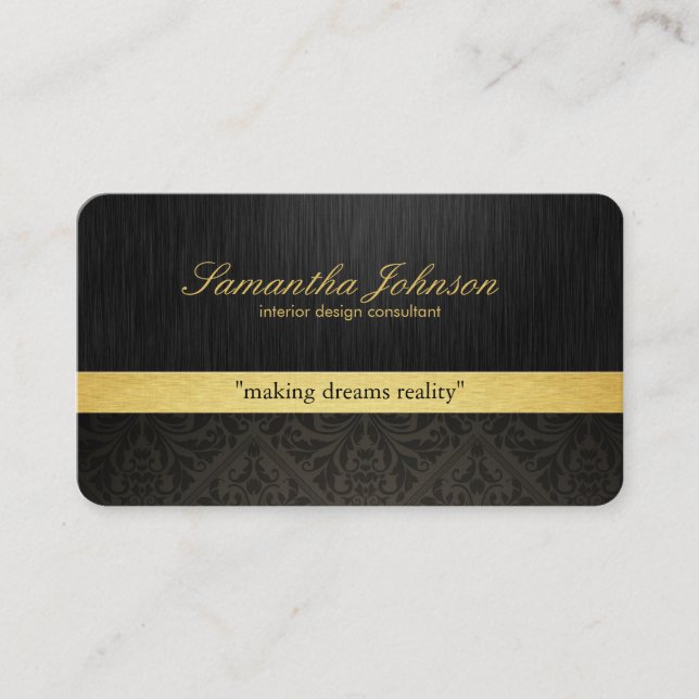 Professional Black and Gold Elegant Damask Business Card (Front)