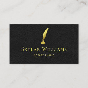 Professional Black And Gold Faux Leather Notary Business Card