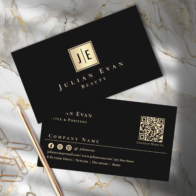 Professional Black and Gold Monogram Business Card (Creator Uploaded)