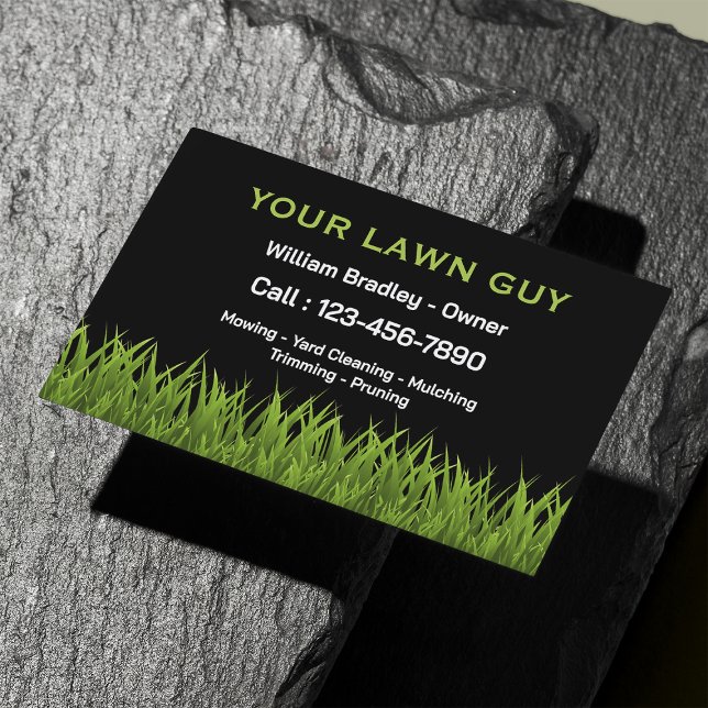 Professional Black and Green Grass Lawn Service Magnetic Business Card (Creator Uploaded)
