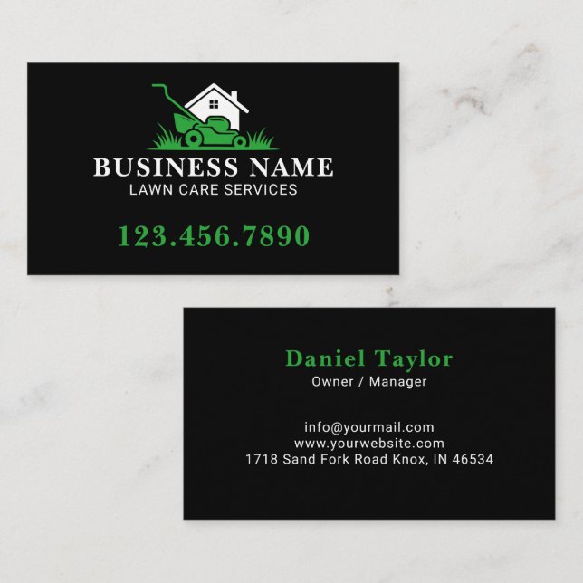 Professional Black and Green Landscaping Business Card (Front/Back)