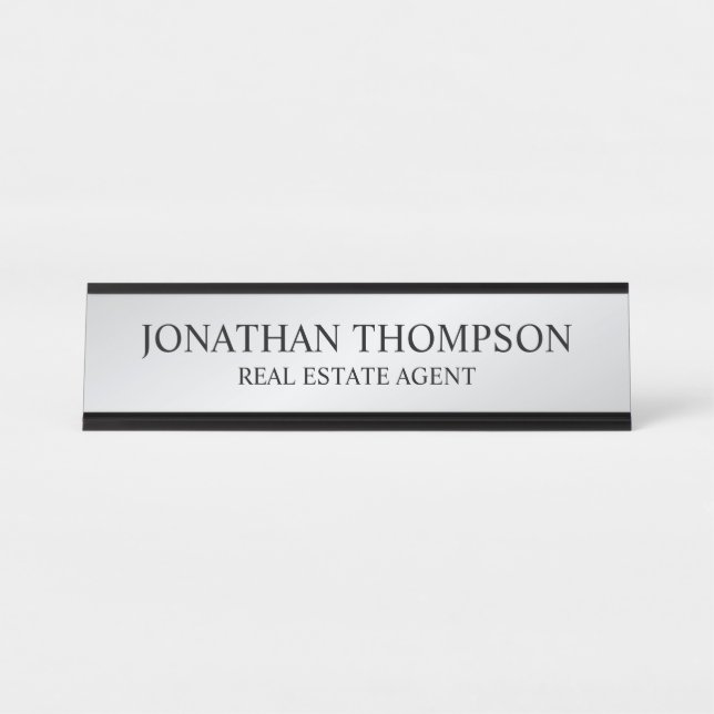 Professional Black and Silver Desk Name Plate (Front)