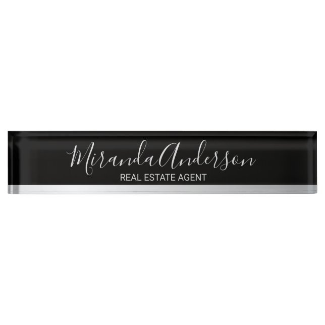 Professional Black and Silver with Script Name Nameplate (Front)