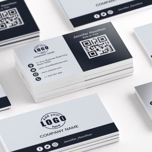 Professional Black and White add your Logo QR Code Business Card (Creator Uploaded)