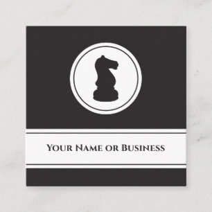 Professional Black and White Chess Piece Knight Square Business Card