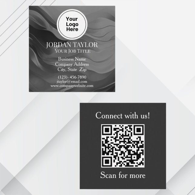 Professional Black and White Logo QR Code Square Business Card (Our square black and white professional business card is the perfect representation of sophisticaton)