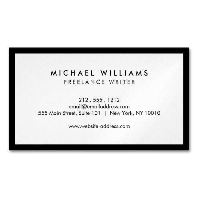 Professional Black and White Magnetic Business Card (Front)