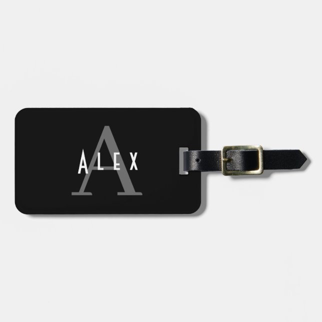 Professional Black and White Monogram Initials Luggage Tag (Front Horizontal)
