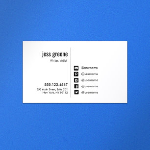 Professional Black and White Social Media Icons Business Card