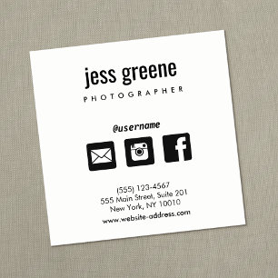 Professional Black and White Social Media Icons Square Business Card