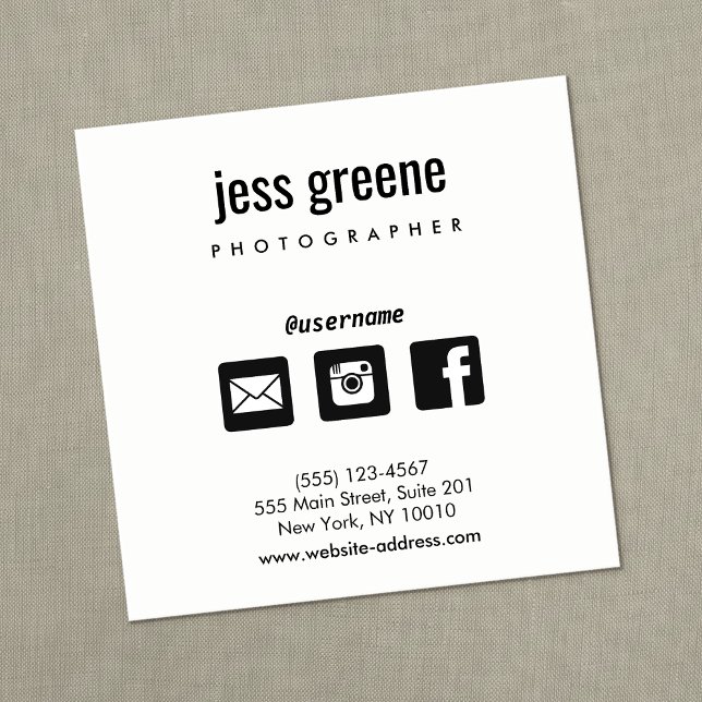 Professional Black and White Social Media Icons Square Business Card (Creator Uploaded)