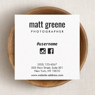 Professional Black and White Social Media Icons Square Business Card
