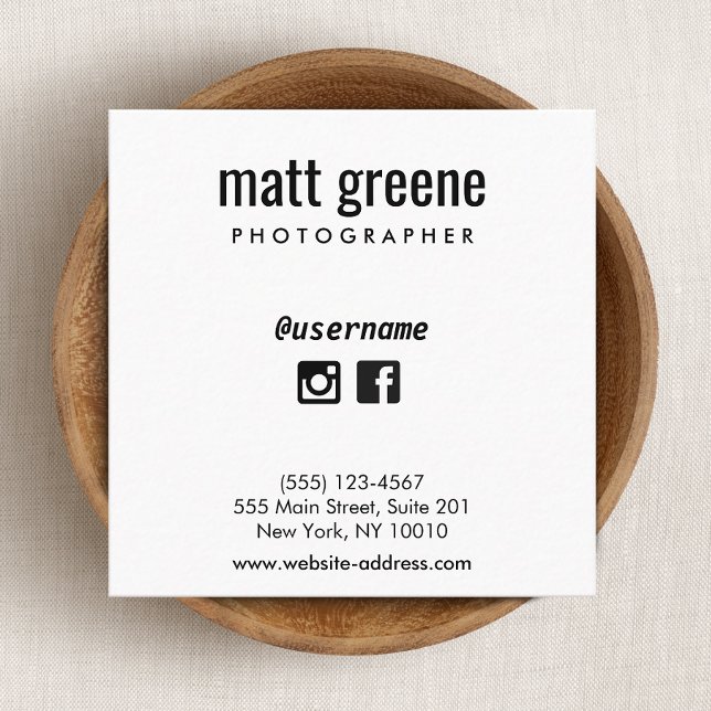 Professional Black and White Social Media Icons Square Business Card (Creator Uploaded)