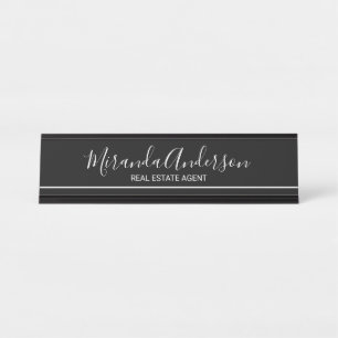 Professional Black and White with Script Name Desk Name Plate