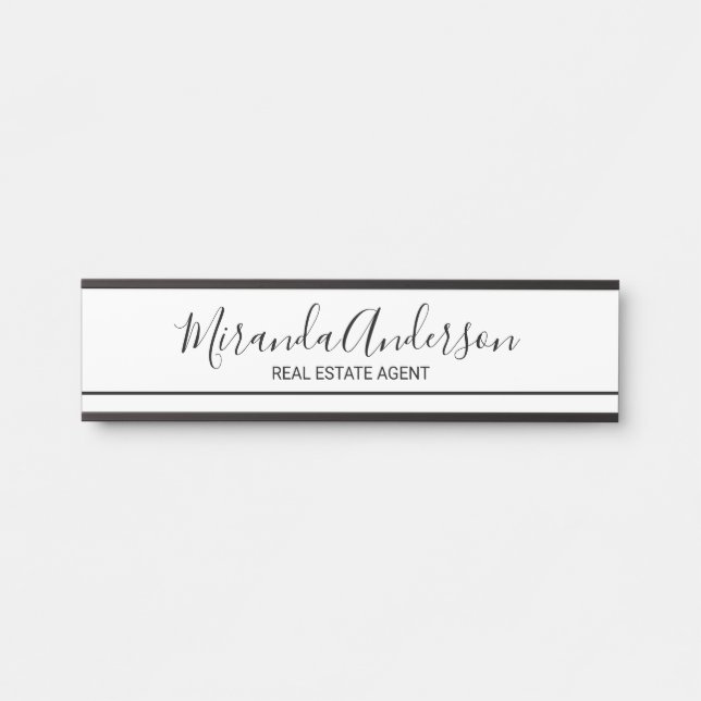 Professional Black and White with Script Name Door Sign (Front)