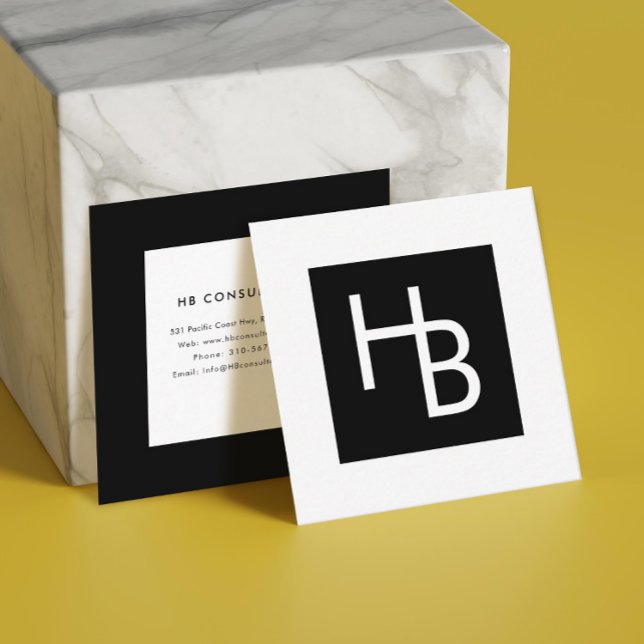 Professional Black and White Your Logo Square Business Card (Creator Uploaded)